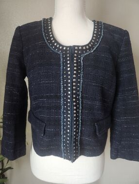 Ann Taylor LOFT Navy Studded Denim Jacket
